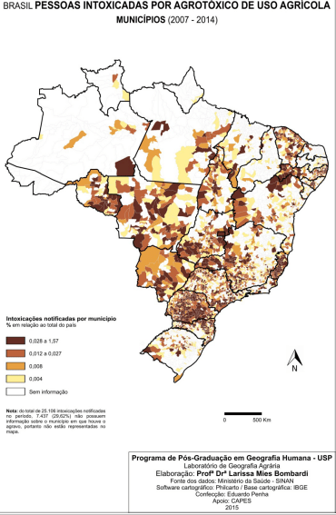 Pessoas intoxicadas por agrotóxicos-municipios 2007-2014